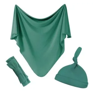 Supormama™-Cotton Baby Swaddle Blanket with Hat Headband Set for Boys or Girls in Green