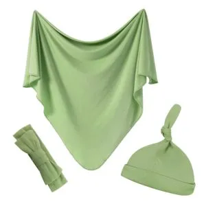Supormama™-Cotton Baby Swaddle Blanket with Hat Headband Set for Girls or Boys in Olive