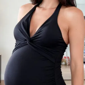 Supormama™-Twist Front Swimsuit in Black