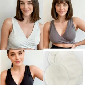 Supormama™-3-Pack Sleep Bra Bundle in Light Grey/Dark Grey/Black with nursing pads