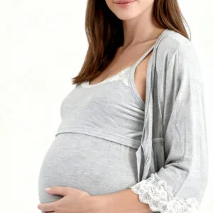 Supormama™-Lace Chemise & Robe Hospital Set for Pregnancy & Postpartum Moms Set in Grey