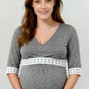 Supormama™-Nursing Sleeved Nightdress in Grey