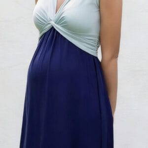 Supormama™-Bamboo Maternity Knot Front V-neckline Midi Length Dress In Two-Tone