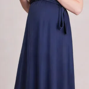 Supormama™-Bamboo Maternity & Nursing Maxi Dress – Navy | Soft, Stretchy & Discreet Nursing